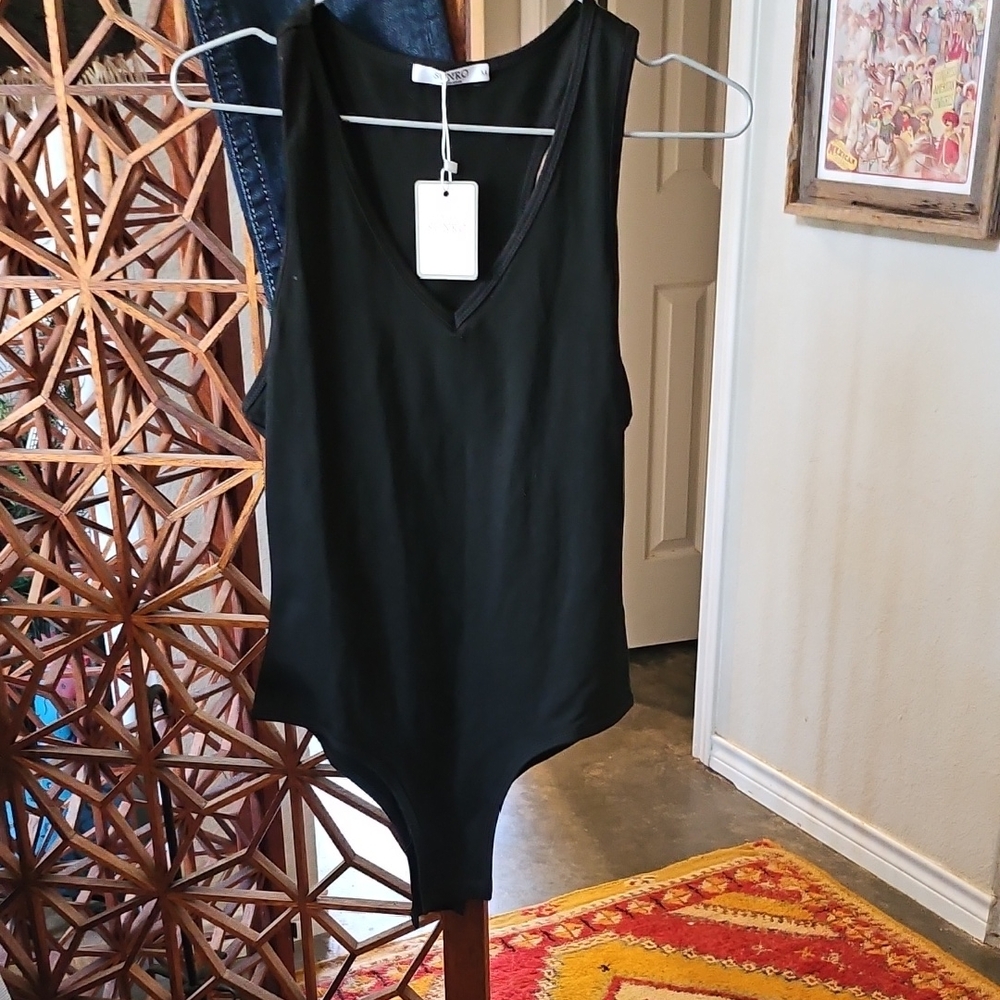 New W Tag SUNRO Collection One Piece Stretch Tank Bodysuit Snap Crotch Black